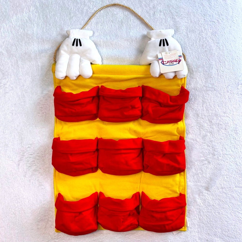 Vintage Disney Store Mickey Mouse Hands Hanging Pocket Wall Organizer Yellow Red